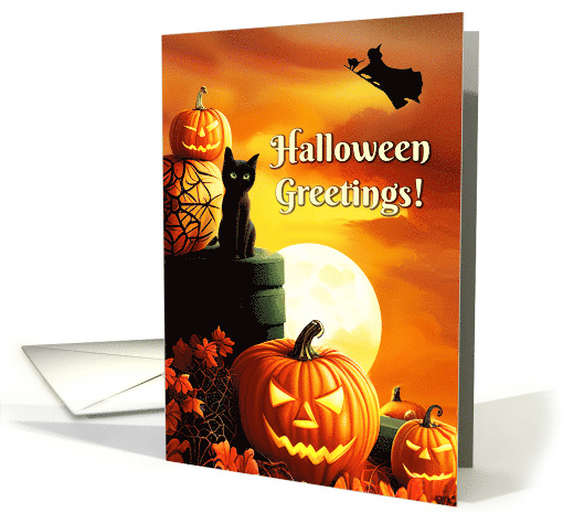 Halloween Greetings with Black Cat Witch and Jack O... (1773320)