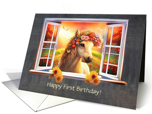 1st Birthday One Year Old with Cute Pony in Window... (1773420)