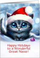 Great Niece Christmas Holiday with Cute Cat Custom Text card