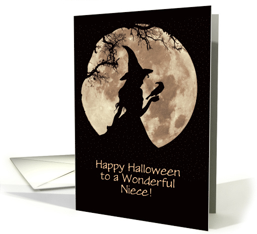 Niece Halloween Customizable with Cute Witch and Raven Moon card
