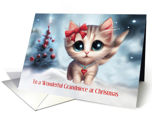 Grandniece Christmas Cute Kitten with Bow Holiday Custom card