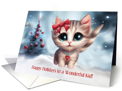 Kid Christmas Holiday with Darling Kitten in the Snow Custom card