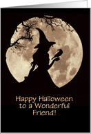 Friend Happy Halloween Cute Witch in the Moonlight Custom Text card