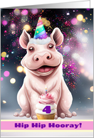 4th Birthday Cute Hippo Animal Cupcake and Party Hat 4 Years Old card