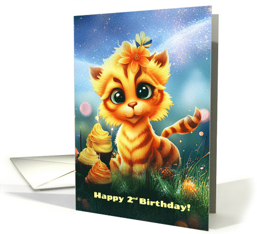 2nd Birthday Cute Tiger and Cupcakes Fun Kids Birthday card (1773842)