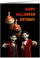 Halloween Birthday with Cupcakes and Ghouls with Wine Fun card