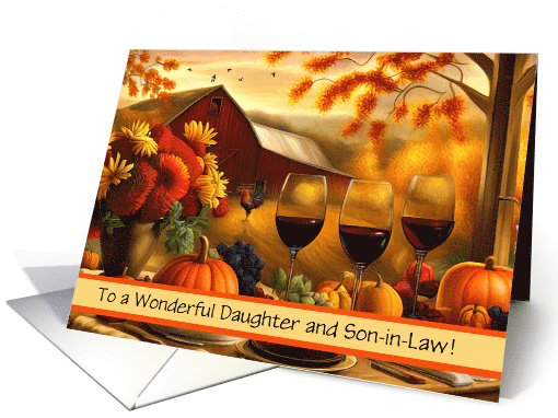 Daughter and Son-in-Law Happy Thanksgiving Country Barn Custom card