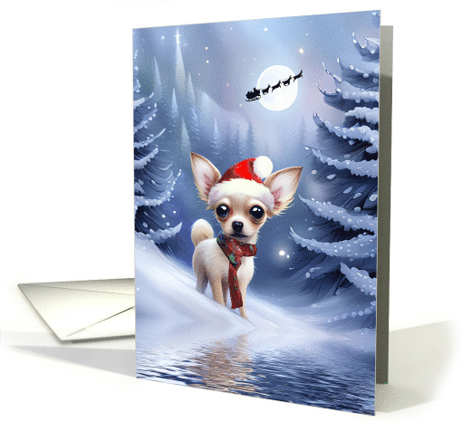 Christmas Holiday Chihuahua Puppy Dog with Santa and Sleigh Cute card