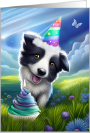 Happy Birthday with Cute Border Collie and Cupcake Party Hat card