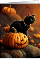 Halloween Cute Black Cat and Jack O Lantern Pumpkin card