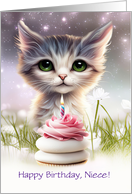 Niece Happy Birthday Cute Cat Kitten with Cupcake Custom Text card