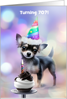 70th Birthday Cute Pup Chihuahua Pup with Party Hat Cupcake Custom card