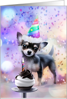 Birthday Cute Chihuahua Dog in Party Hat Cupcake Cute and Festive card