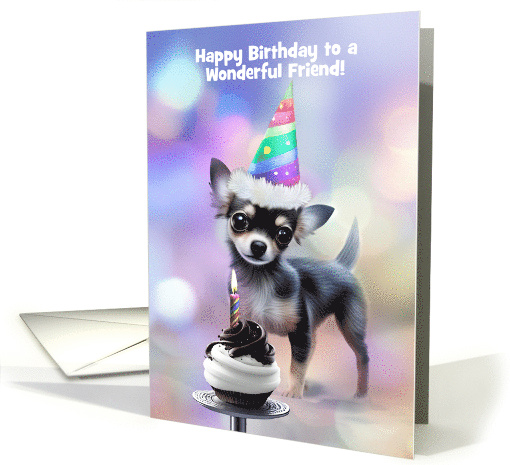 Friend Happy Birthday Cute Chihuahua Dog with Party Hat Custom card