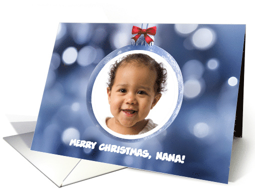 Christmas Custom Photo and Text to Nana Silver Ornament with Bow card