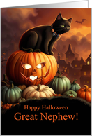 Great Nephew Happy Halloween with Smiling Jack O’ Lantern and Cat card