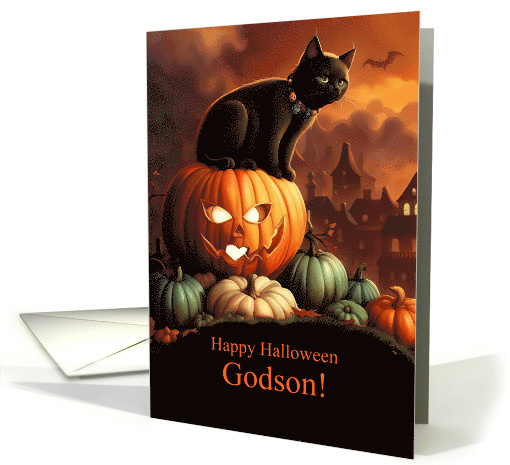 Godson Cute Happy Halloween Jack O Lantern Bat and Cat card (1779958)
