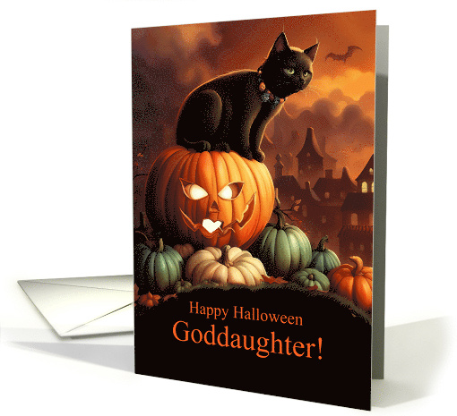 Goddaughter Halloween with Cat and Pumpkins Village card (1779966)