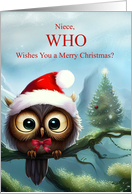 Niece Merry Christmas Cute Owl and Holiday Tree From Aunt and Uncle card