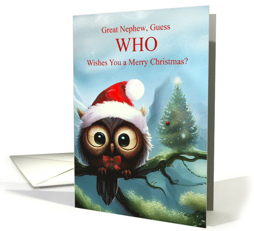 Great Nephew Merry Christmas Cute Owl with Holiday Attire card