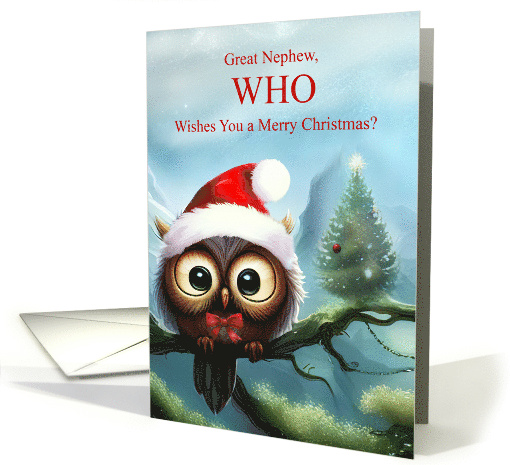 Great Nephew Merry Christmas Cute Owl with Holiday Attire card