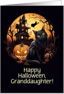Granddaughter Cute Happy Halloween Customizable Cat Pumpkin Witch card