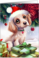 Christmas Cute Setter Pup with Santa Hat and Presents Sweet Face card