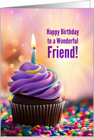 Friend Happy Birthday Festive and Fun with Birthday Cupcake and Candle card