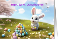 Granddaughter Happy Easter Cute Bunny Birds and Easter Eggs Custom card