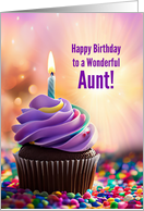 Aunt Cute Happy Birthday with Purple Cupcake and Candle Festive card