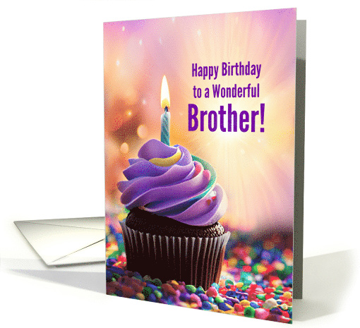 Brother Happy Birthday with Cupcake and Birthday Candle Fun card