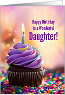 Daughter Happy Birthday with Colorful Cupcake and Candle card