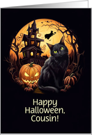 Cousin Happy Halloween Cute Black Cat Haunted Customizable card