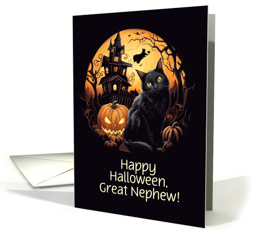 Great Nephew Happy Halloween with Cute Haunted House Custom Text card