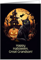 Great Grandson Cute Haunted Spooky House with Witch Cats Custom card