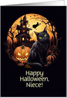 Niece Happy Halloween Black Cats Pumpkins Custom Text card