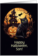 Son Halloween Spooky with Jack O Lantern Witch Cats and House Custom card