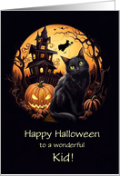 Kids Happy Halloween with Black Cats Pumpkins Haunted House Custom card