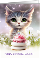 Cousin Happy Birthday Cute Cat and Cupcake Customizable card