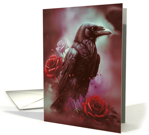 Samhain Raven and Roses Gothic with Full Moon Misty Smoke card