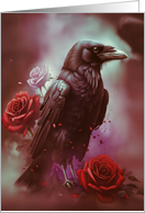 Samhain Raven and Roses Gothic with Full Moon Misty Smoke card