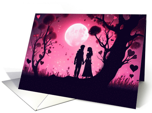 Valentines Day Love Romance Couple with Hearts and Moon... (1783530)
