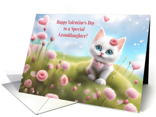 Granddaughter Valentines Day with Cute Fluffy White Kitten card