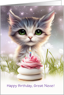 Great Niece Happy Birthday with Cupcake and Candle Cute Cat Custom card
