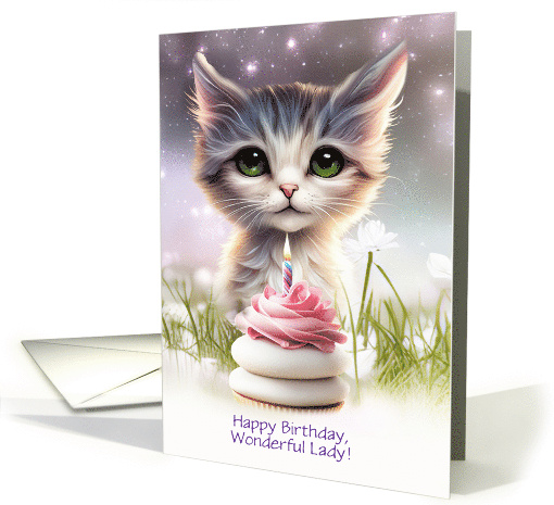 For Her Happy Birthday Darling Cat and Cupcake Custom Text card