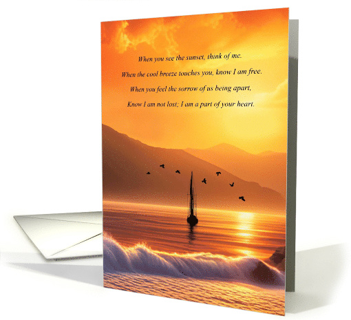 Sympathy Ocean Sea with Sailboat Birds and Sunset Spiritual Poem card