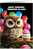 Daughter in Law Happy Birthday with a Cute Owl Cupcake Customizable card
