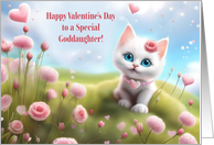 Goddaughter Happy Valentine’s Day Cute White Kitty Hearts card