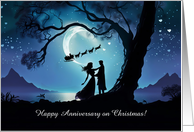 Anniversary on Christmas with Couple in Moonlight Customizable card