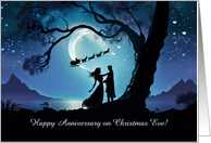Anniversary on Christmas Eve with Dancing Couple in Moonlight Custom card